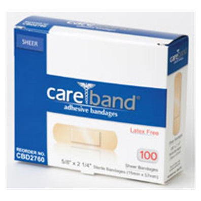 Bandage Strips Fabric Careband .63x2.25" Flexible Sheer/Flesh LF 100/Bx, 24 BX/CA - Surgical Supplies NY